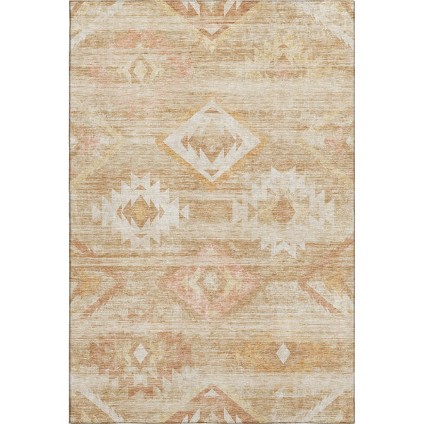 HomeRoots 8' X 10' Copper and Ivory Southwestern Area Rug - UV Protected, Stain Resistant, Durable Design! 667052