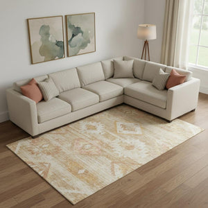 HomeRoots 9' X 12' Copper and Ivory Southwestern Area Rug - Durable, Stain-Resistant, UV Protected, Washable 667053