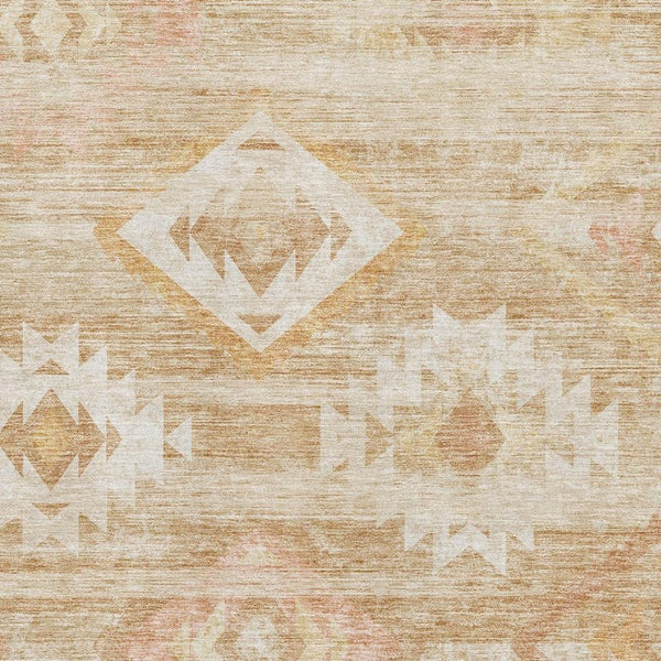 HomeRoots 9' X 12' Copper and Ivory Southwestern Area Rug - Durable, Stain-Resistant, UV Protected, Washable 667053
