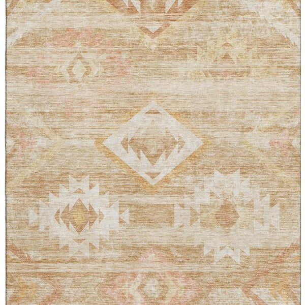 HomeRoots 9' X 12' Copper and Ivory Southwestern Area Rug - Durable, Stain-Resistant, UV Protected, Washable 667053