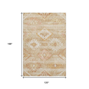 HomeRoots 10' X 14' Copper and Ivory Southwestern Area Rug - Kid-Friendly, UV-Protected, Washable Design 667054