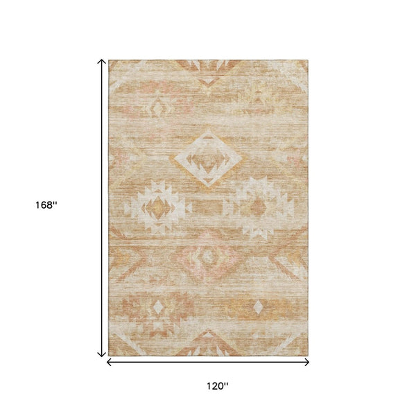 HomeRoots 10' X 14' Copper and Ivory Southwestern Area Rug - Kid-Friendly, UV-Protected, Washable Design 667054