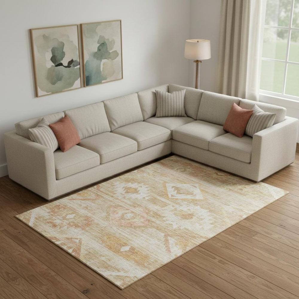 HomeRoots 10' X 14' Copper and Ivory Southwestern Area Rug - Kid-Friendly, UV-Protected, Washable Design 667054