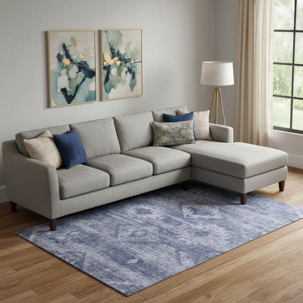 HomeRoots 8' X 10' Navy Blue & Ivory Southwestern Area Rug - Washable, UV Protected, Durable for High-Traffic Homes 667058