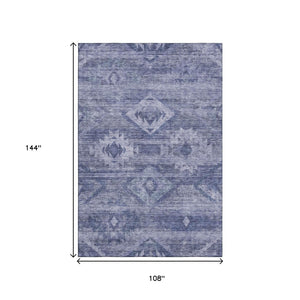 HomeRoots 9' X 12' Navy Blue and Ivory Southwestern Area Rug – Washable, Stain Resistant, UV Protected Design 667059