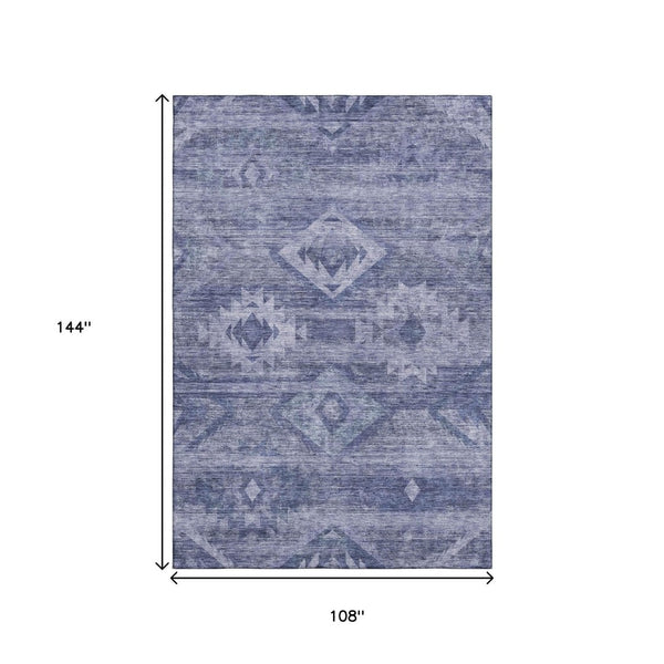 HomeRoots 9' X 12' Navy Blue and Ivory Southwestern Area Rug – Washable, Stain Resistant, UV Protected Design 667059