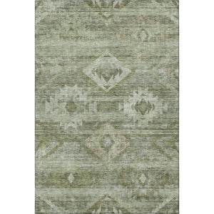 HomeRoots 5' X 8' Olive Green & Ivory Southwestern Area Rug – Stylish, Washable, UV-Protected for High Traffic Spaces 667062