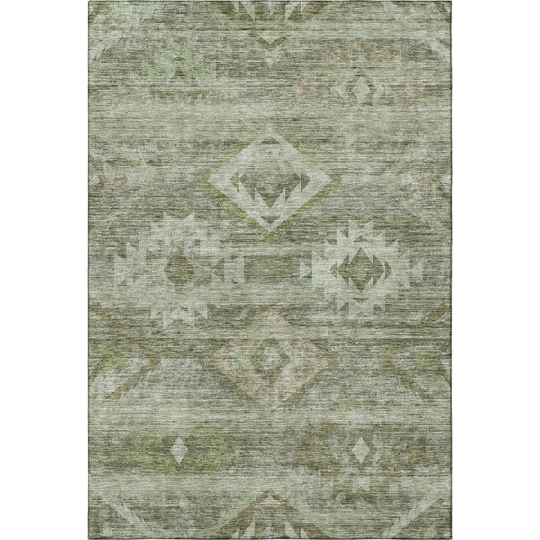 HomeRoots 5' X 8' Olive Green & Ivory Southwestern Area Rug – Stylish, Washable, UV-Protected for High Traffic Spaces 667062