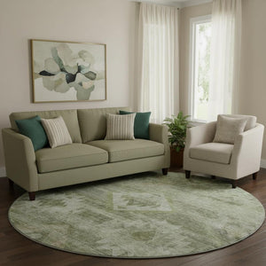 HomeRoots 8' Olive Green and Ivory Southwestern Round Rug - Washable, UV Protected, Stylish & Durable Design 667063