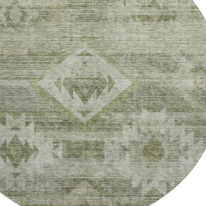 HomeRoots 8' Olive Green and Ivory Southwestern Round Rug - Washable, UV Protected, Stylish & Durable Design 667063
