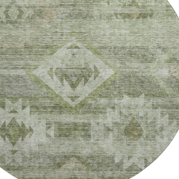 HomeRoots 8' Olive Green and Ivory Southwestern Round Rug - Washable, UV Protected, Stylish & Durable Design 667063