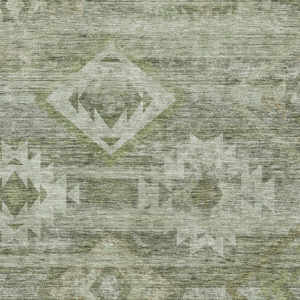 HomeRoots 8' X 10' Olive Green & Ivory Southwestern Area Rug - Washable, Stain-Resistant, UV Protected Design! 667064
