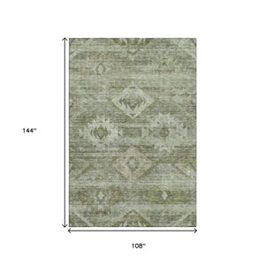 HomeRoots 9' Olive Green & Ivory Southwestern Area Rug – Washable, UV-Protected, Durable for High-Traffic Spaces 667065