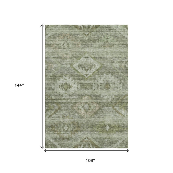 HomeRoots 9' Olive Green & Ivory Southwestern Area Rug – Washable, UV-Protected, Durable for High-Traffic Spaces 667065