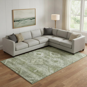 HomeRoots 9' Olive Green & Ivory Southwestern Area Rug – Washable, UV-Protected, Durable for High-Traffic Spaces 667065
