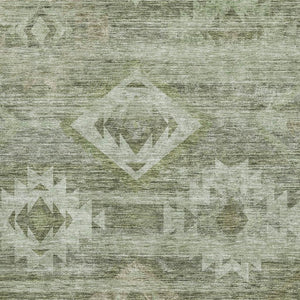 HomeRoots 9' Olive Green & Ivory Southwestern Area Rug – Washable, UV-Protected, Durable for High-Traffic Spaces 667065