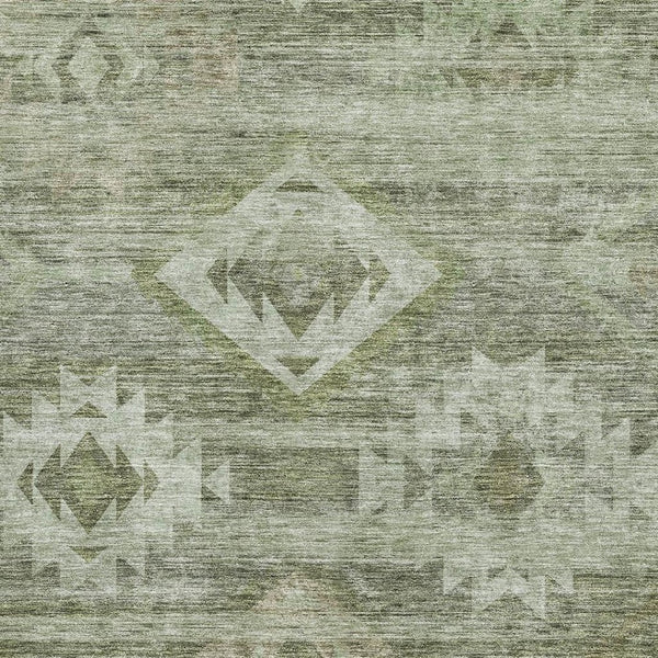 HomeRoots 9' Olive Green & Ivory Southwestern Area Rug – Washable, UV-Protected, Durable for High-Traffic Spaces 667065