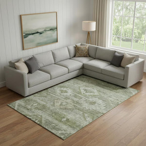 HomeRoots 10' X 14' Olive Green & Ivory Southwestern Area Rug - Washable, UV-Protected, Durable Design! 667066