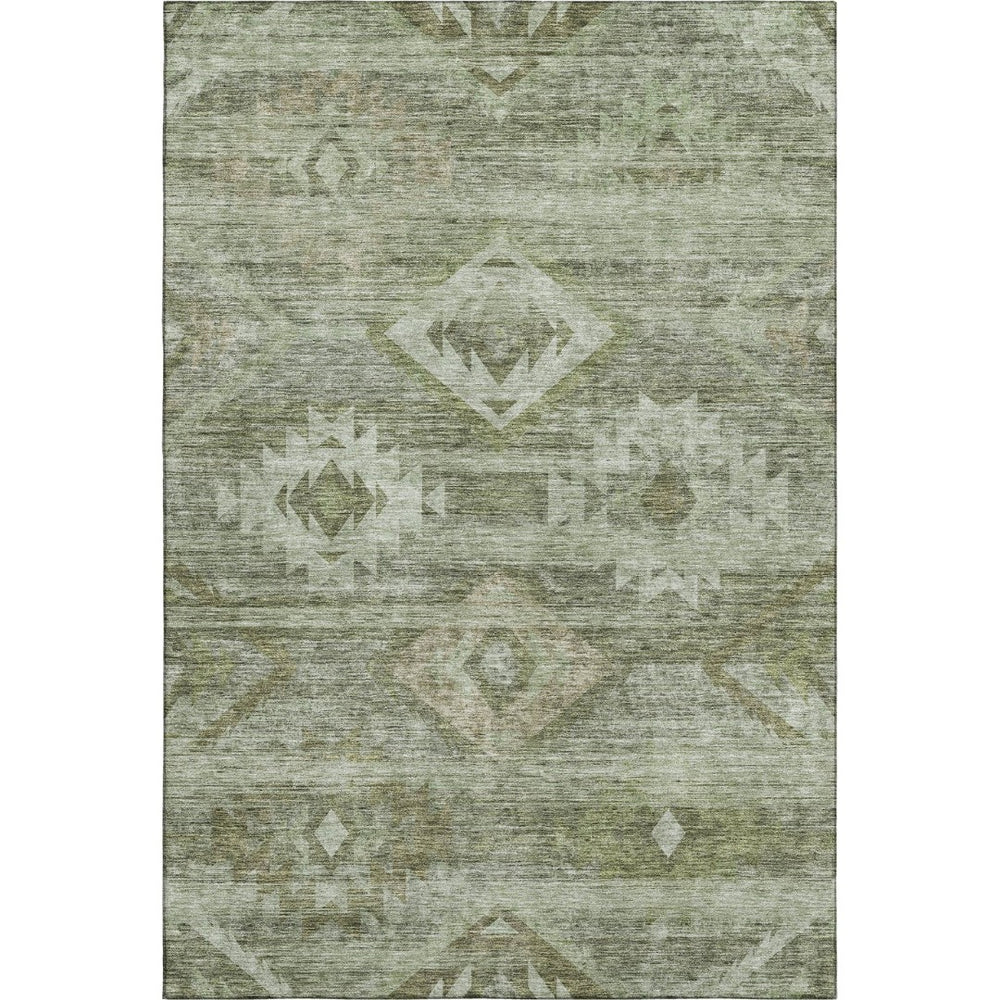 HomeRoots 10' X 14' Olive Green & Ivory Southwestern Area Rug - Washable, UV-Protected, Durable Design! 667066