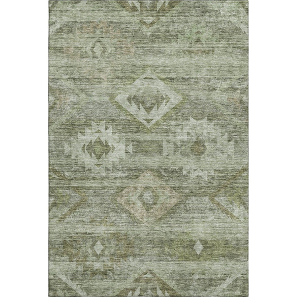 HomeRoots 10' X 14' Olive Green & Ivory Southwestern Area Rug - Washable, UV-Protected, Durable Design! 667066