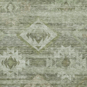 HomeRoots 10' X 14' Olive Green & Ivory Southwestern Area Rug - Washable, UV-Protected, Durable Design! 667066