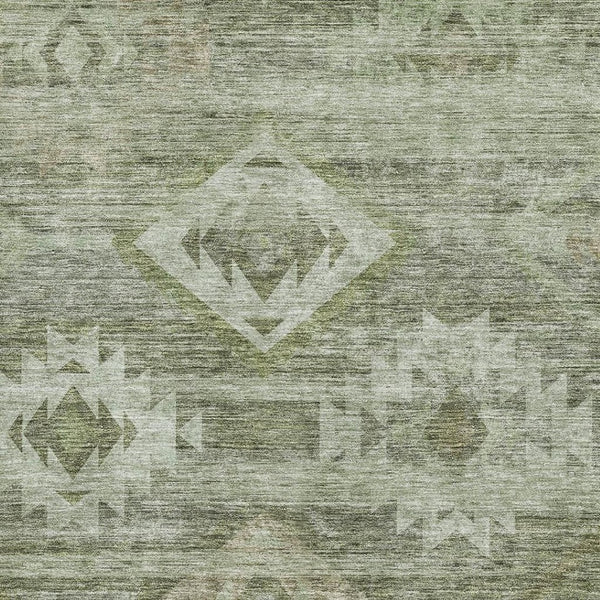 HomeRoots 10' X 14' Olive Green & Ivory Southwestern Area Rug - Washable, UV-Protected, Durable Design! 667066