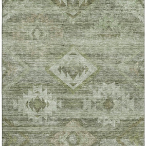 HomeRoots 10' X 14' Olive Green & Ivory Southwestern Area Rug - Washable, UV-Protected, Durable Design! 667066