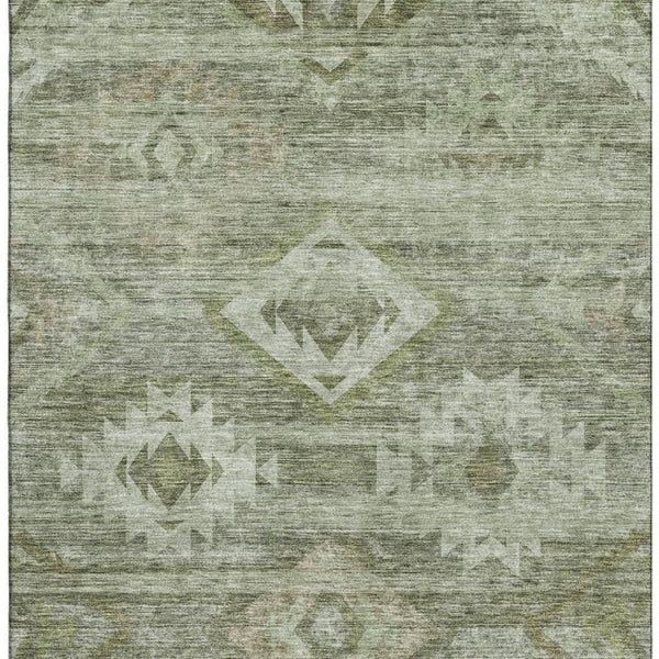 HomeRoots 10' X 14' Olive Green & Ivory Southwestern Area Rug - Washable, UV-Protected, Durable Design! 667066