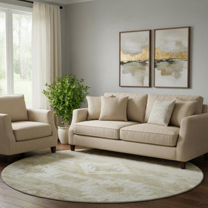 HomeRoots 8' Taupe And Ivory Southwestern Round Rug – Washable, Stain-Resistant, UV-Protected for Everyday Use 667081