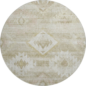 HomeRoots 8' Taupe And Ivory Southwestern Round Rug – Washable, Stain-Resistant, UV-Protected for Everyday Use 667081