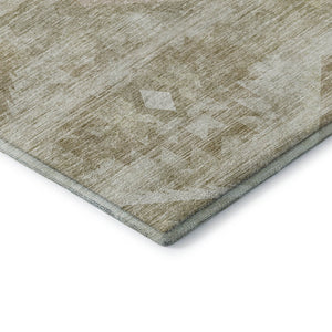 HomeRoots 8' Taupe And Ivory Southwestern Round Rug – Washable, Stain-Resistant, UV-Protected for Everyday Use 667081