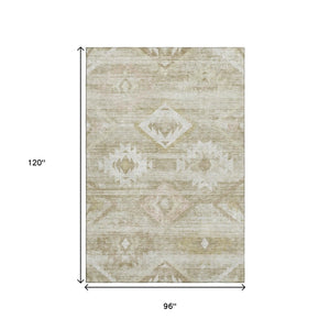 HomeRoots 8' X 10' Southwestern Area Rug in Taupe & Ivory - Durable, Washable, UV Protected for Every Home 667082