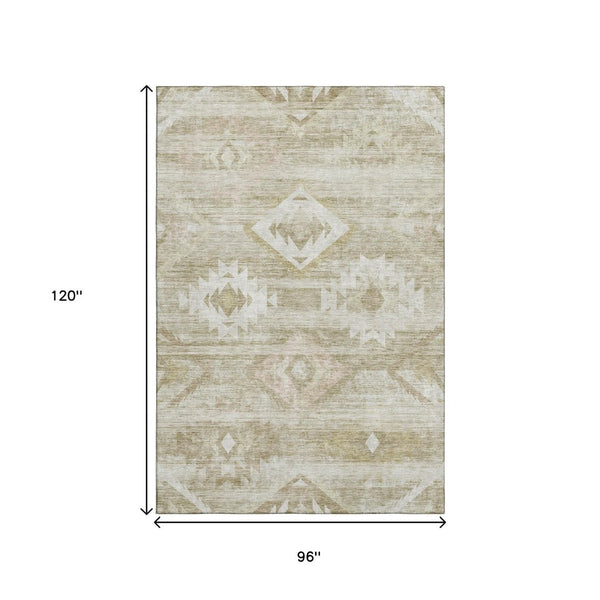 HomeRoots 8' X 10' Southwestern Area Rug in Taupe & Ivory - Durable, Washable, UV Protected for Every Home 667082