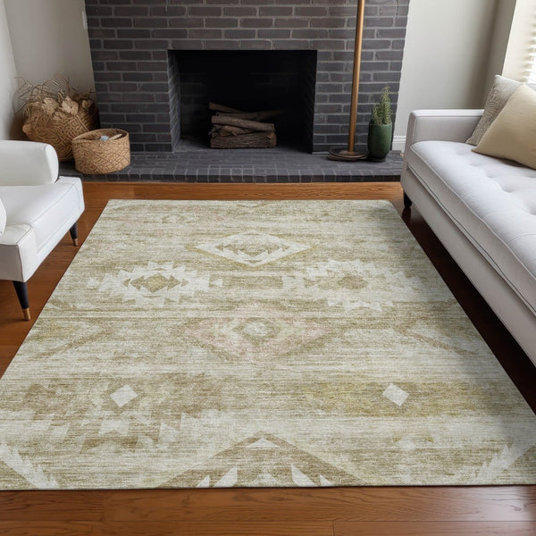HomeRoots 8' X 10' Southwestern Area Rug in Taupe & Ivory - Durable, Washable, UV Protected for Every Home 667082