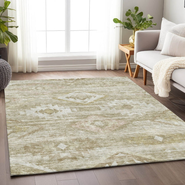 HomeRoots 8' X 10' Southwestern Area Rug in Taupe & Ivory - Durable, Washable, UV Protected for Every Home 667082