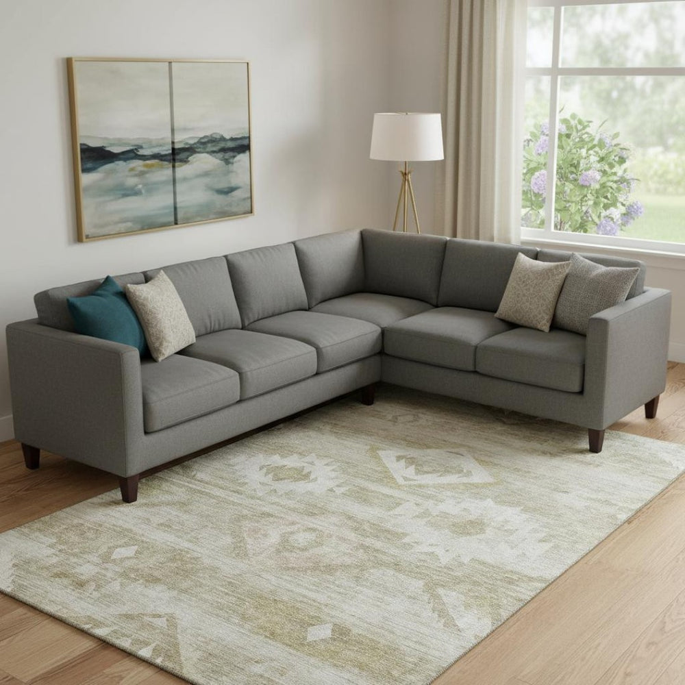 HomeRoots 9' X 12' Taupe and Ivory Southwestern Washable Area Rug with Stain Resistance & UV Protection 667083