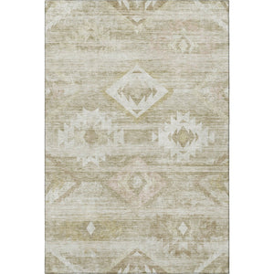 HomeRoots 9' X 12' Taupe and Ivory Southwestern Washable Area Rug with Stain Resistance & UV Protection 667083