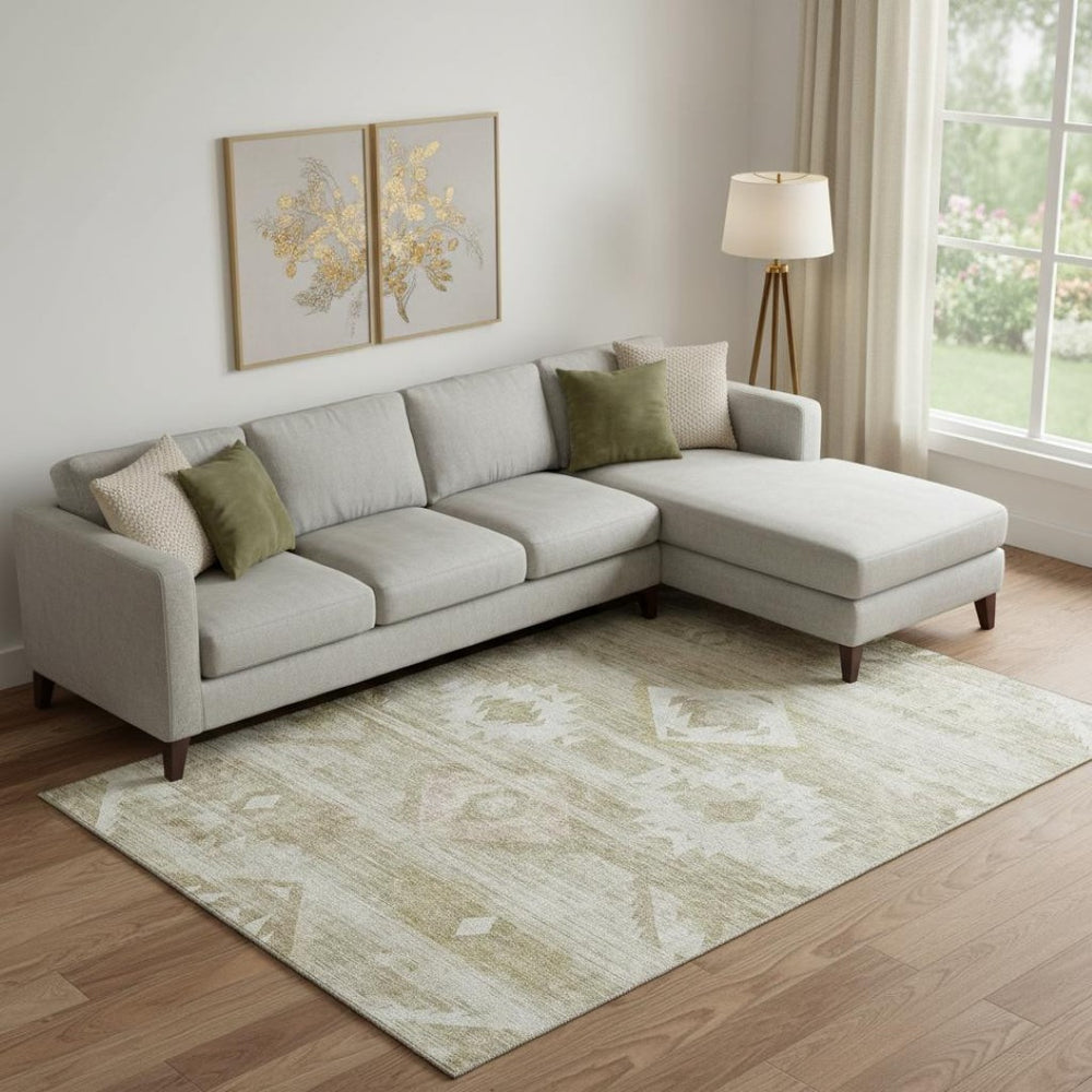 HomeRoots 10' X 14' Taupe and Ivory Southwestern Washable Area Rug - UV Protected, Stylish & Durable Design! 667084