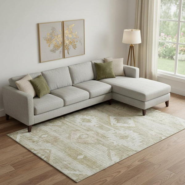 HomeRoots 10' X 14' Taupe and Ivory Southwestern Washable Area Rug - UV Protected, Stylish & Durable Design! 667084