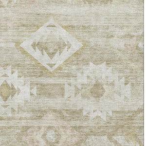 HomeRoots 10' X 14' Taupe and Ivory Southwestern Washable Area Rug - UV Protected, Stylish & Durable Design! 667084