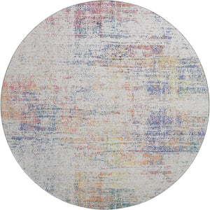 HomeRoots 8' Ivory Blue and Gold Abstract Round Rug - Washable with UV Protection for Stylish, Durable Living Spaces 667099