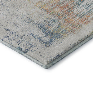 HomeRoots 8' Ivory Blue and Gold Abstract Round Rug - Washable with UV Protection for Stylish, Durable Living Spaces 667099