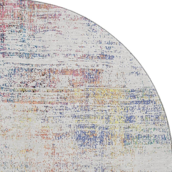 HomeRoots 8' Ivory Blue and Gold Abstract Round Rug - Washable with UV Protection for Stylish, Durable Living Spaces 667099