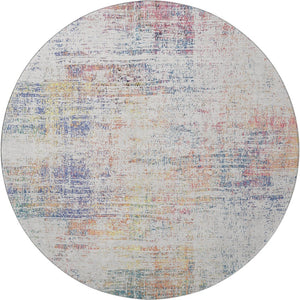 HomeRoots 8' Ivory Blue and Gold Abstract Round Rug - Washable with UV Protection for Stylish, Durable Living Spaces 667099