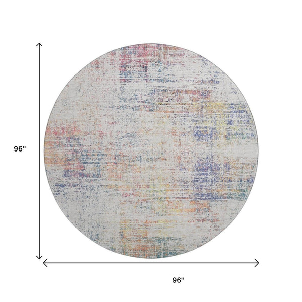 HomeRoots 8' Ivory Blue and Gold Abstract Round Rug - Washable with UV Protection for Stylish, Durable Living Spaces 667099