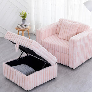 English Elm 44.9"Soft Modular Sofa with Removable Zipper Cushions, Hidden Hydraulic Storage, Easy Cleanability Light Pink W1767S00015