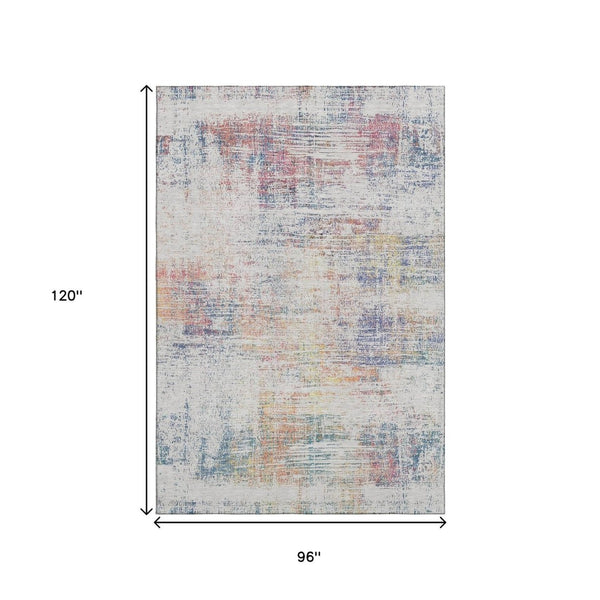 HomeRoots 8' X 10' Stylish Ivory Blue and Gold Abstract Washable Area Rug with UV Protection for High-Traffic Spaces 667100