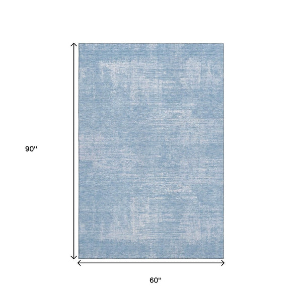HomeRoots 5' Blue and Ivory Abstract Area Rug - Washable, UV Protected, Durable Design for Modern Homes 667116