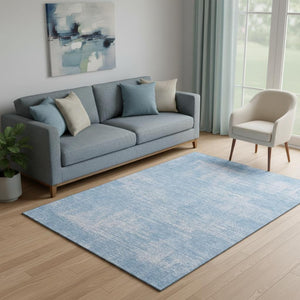 HomeRoots 5' Blue and Ivory Abstract Area Rug - Washable, UV Protected, Durable Design for Modern Homes 667116