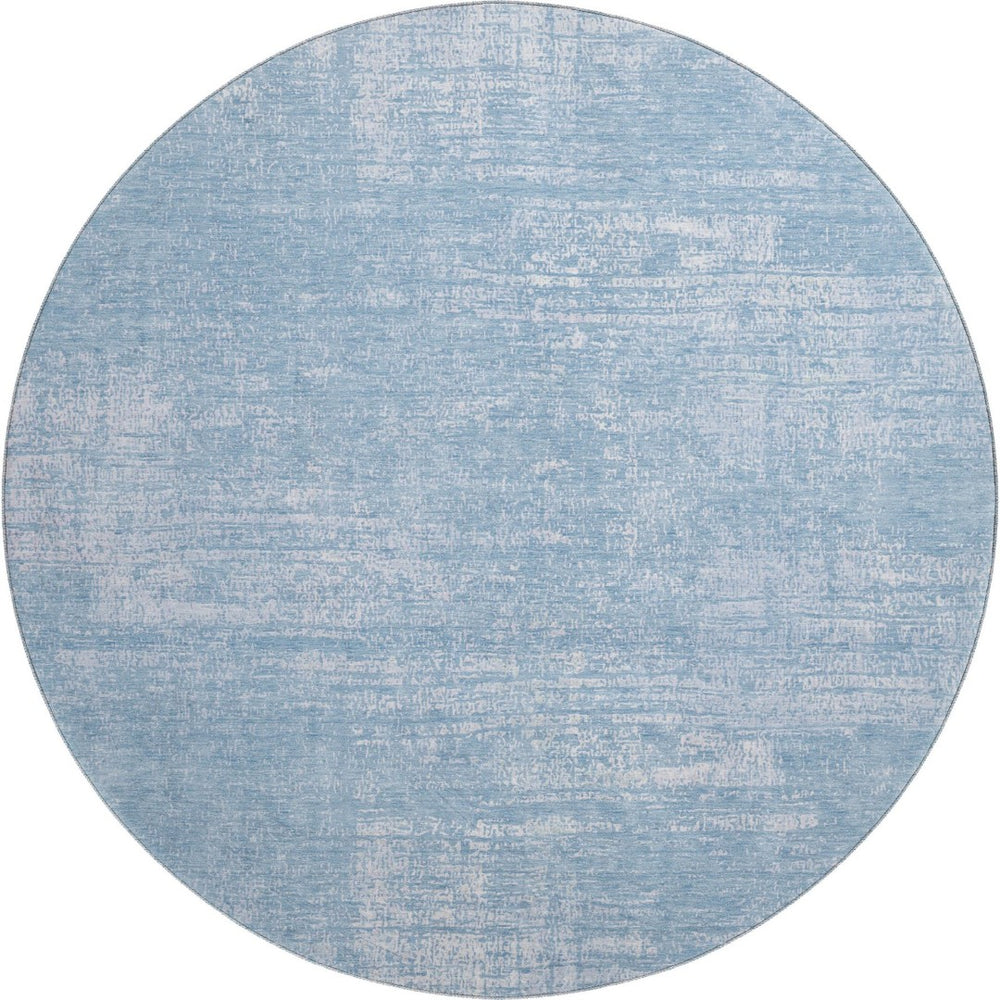 HomeRoots 8' Blue And Ivory Abstract Round Rug – Washable, UV Protected, Durable Design for High-Traffic Areas 667117